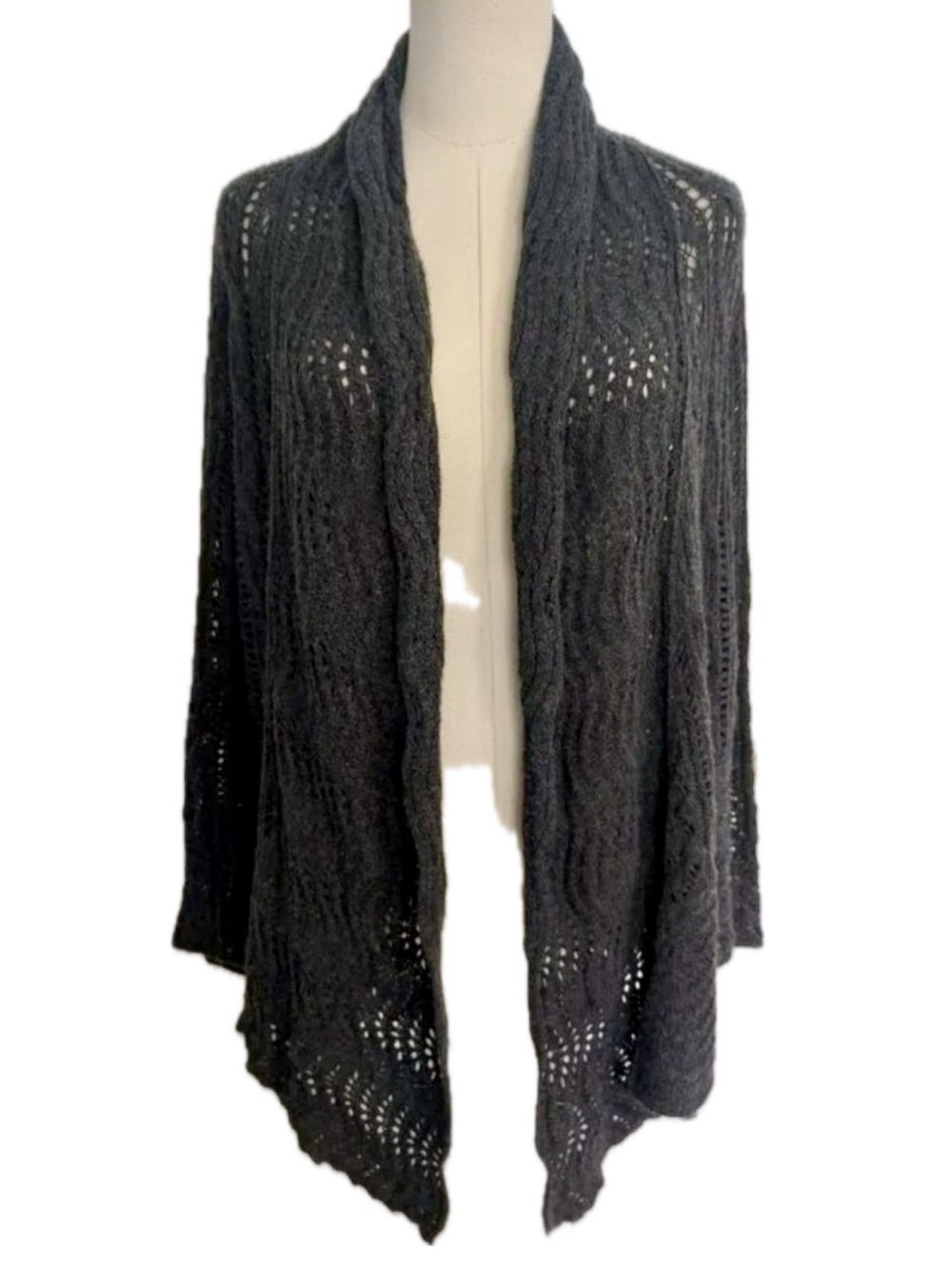 Calypso St. Bart 100% Cashmere Black Open-Front Cable Knit Women’s Cardigan, S